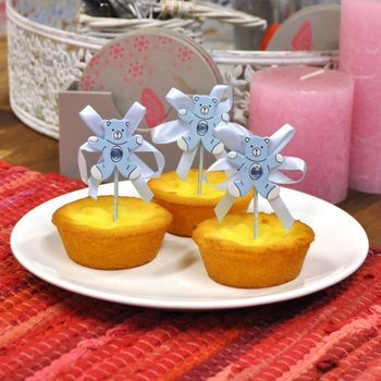 PIKER DO CUPCAKE&Oacute;W NARODZINY - NIEBIESKI MIŚ (12 szt.)