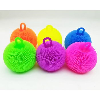 PIŁECZKA PUFFER W JASKRAWYCH KOLORACH - 8CM - W EKSPOZYTORZE (12 szt.)