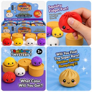 RAGE - Squishy SUGAR EDITION Bun Dumplings DUŻY (8.5 x 8.5 x 4.8 cm) - Viral 2026 Fidget Toy (12 szt.)