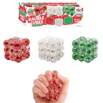 SQUEEZY GLITTER BAUBLE CUBES - Z BROKATEM - ZESTAW 3 KOSTEK - Z WYPEŁNIENIEM SUGAR - W DISPLAYU (6 ZEST.)