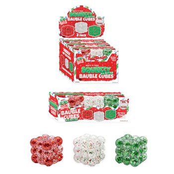 SQUEEZY GLITTER BAUBLE CUBES - Z BROKATEM - ZESTAW 3 KOSTEK - Z WYPEŁNIENIEM SUGAR - W DISPLAYU (6 ZEST.)