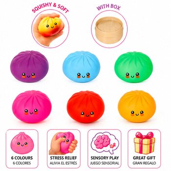 RAGE - LUCKY DUMPLINGS - Gniotek Squishy Bun Dumpling DUŻY Wym. 8.5 x 8.5 x 4.8 cm - W DISPLAYU (12 szt.)