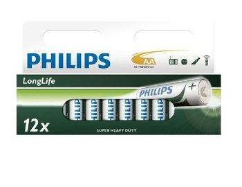 12x BATERIE "PHILIPS - SUPER HEAVY DUTY" AA - LONGLIFE (12 szt. Blister)