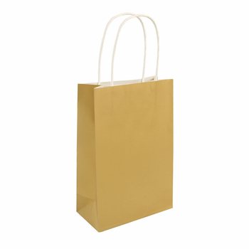Torebki Papierowe z Uchwytem - 14x21x7 cm - Kolor: Złoty (24 szt.)