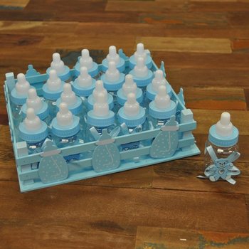 Skrzynka Dekoracyjna z 20 Mini Butelkami - Niebieska