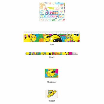 4-CZĘŚCIOWY ZESTAW PIŚMIENNICZY SMILEY (24 szt.)