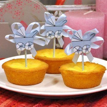 Topper do Cupcake na Narodziny - Niebieski Wózek (12 szt.)