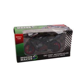 MOTOCYKL SUPER SPORT DIE CAST, SKALA 1:24 W EKSPOZYTORZE (24 szt.)