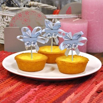 Topper do Cupcake na Narodziny - Niebieski W&oacute;zek (12 szt.)
