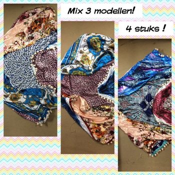 Luksusowa jedwabna chusta trójkątna dwustronna mix modeli (4 szt.)