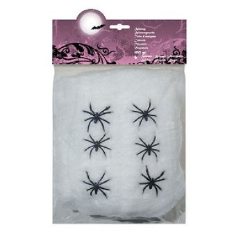 Pajęczyna Dekoracyjna 100g z 6 Pająkami - Biała (4 szt.)