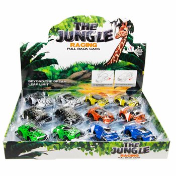 SAMOCHODZIKI JUNGLE PULL BACK W DISPLAYU (12 sztuk)