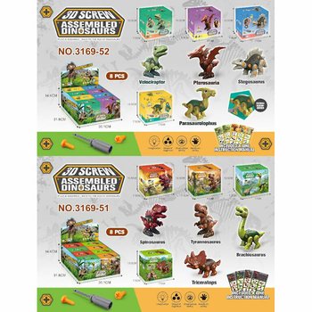 Zestaw do Składania Dinozaura 3D w Pudełku - Ekspozytor (8 szt.)