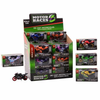 MOTOCYKL SUPER SPORT DIE CAST, SKALA 1:24 W EKSPOZYTORZE (24 szt.)