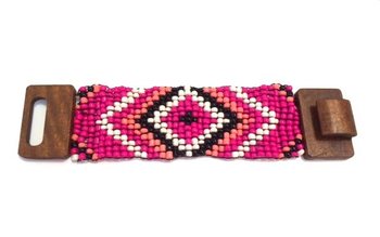 Drewniana Bransoletka Aztecka z Zapięciem Fuchsia (1 szt.)