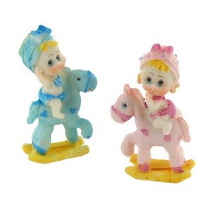 Topper na Tort Narodziny - Baby na Koniu na Biegunach 9 cm (4 szt.)