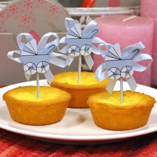 Topper do Cupcake na Narodziny - Niebieski Wózek (12 szt.)
