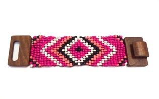 Drewniana Bransoletka Aztecka z Zapięciem Fuchsia (1 szt.)
