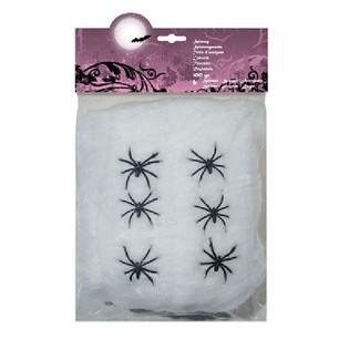 Pajęczyna Dekoracyjna 100g z 6 Pająkami - Biała (4 szt.)