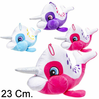 Pluszowy Narwal z Rogiem - 23 cm - Mix Kolor&oacute;w (12 szt.)
