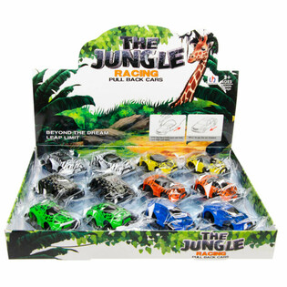 SAMOCHODZIKI JUNGLE PULL BACK W DISPLAYU (12 sztuk)