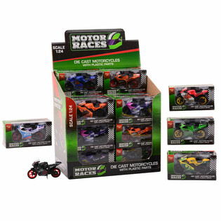 MOTOCYKL SUPER SPORT DIE CAST, SKALA 1:24 W EKSPOZYTORZE (24 szt.)
