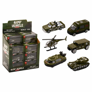 Wojskowe Pojazdy Die Cast Mix, Skala 1:64 w Displayu (24 szt.)