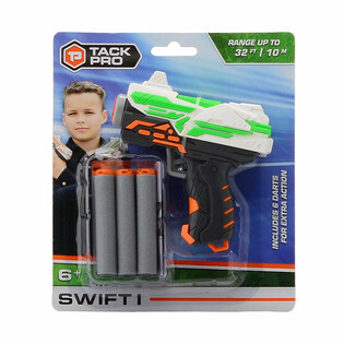 Pistolet zabawka Tack Pro Swift I z 6 miękkimi rzutkami - 11 cm
