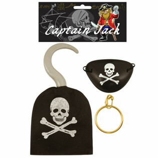 Zestaw Pirata - Hak, Opaska na Oko i Kolczyk (12 sztuk)
