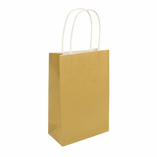 Torebki Papierowe z Uchwytem - 14x21x7 cm - Kolor: Złoty (24 szt.)