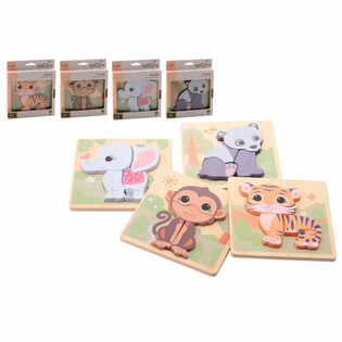 JOUECO - THE WILDIES FAMILY DREWNIANE PUZZLE MIX - Od 12 Miesięcy (12 szt.)