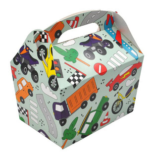 PUDEŁKO NA MENU WZ&Oacute;R: POJAZDY - Wym 18.5x12x19 CM - FOODBOX - KIDSBOX (24 szt.)
